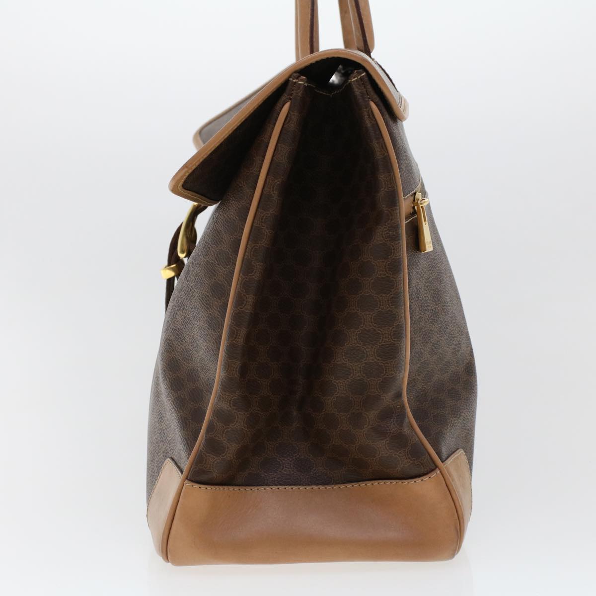 Luxury CELINE Macadam Canvas Boston Bag PVC Leather Brown ar9577