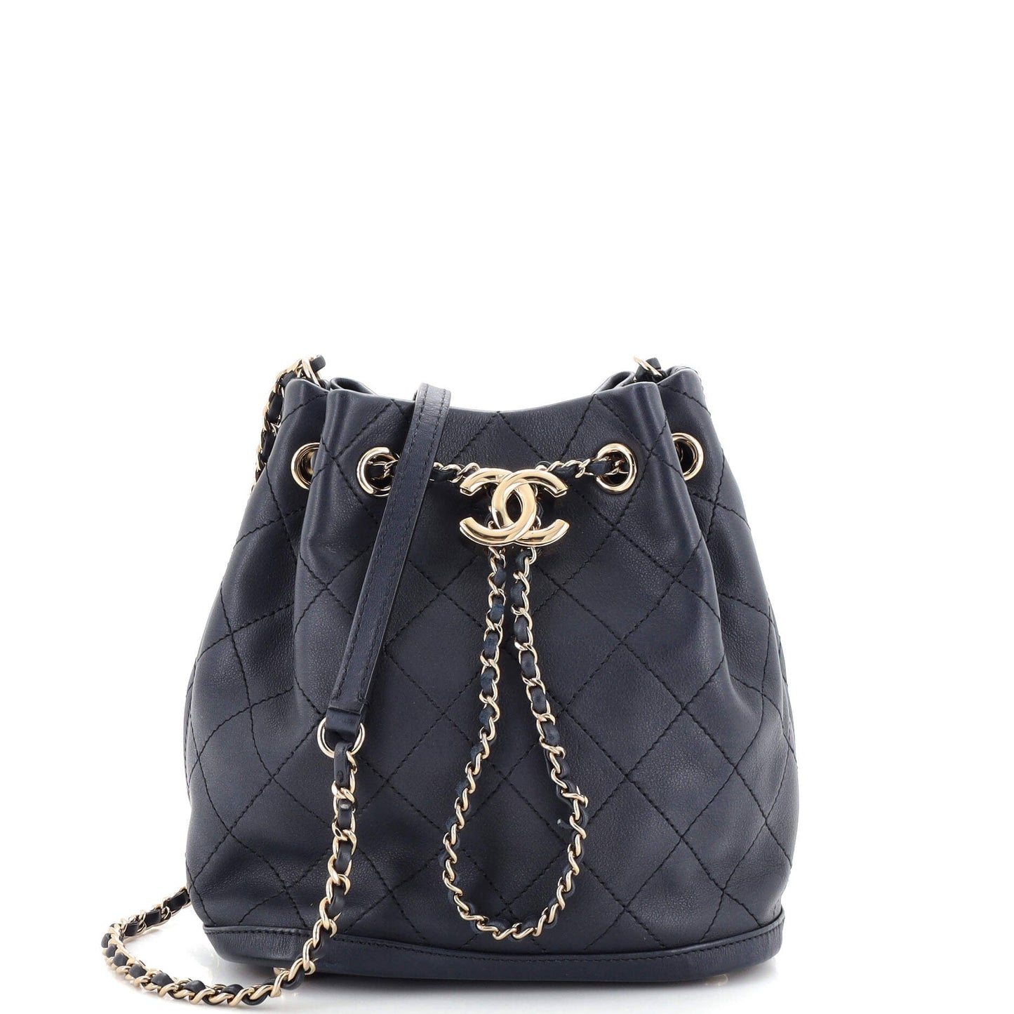 Chanel Cc Drawstring Bucket Bag Quilted