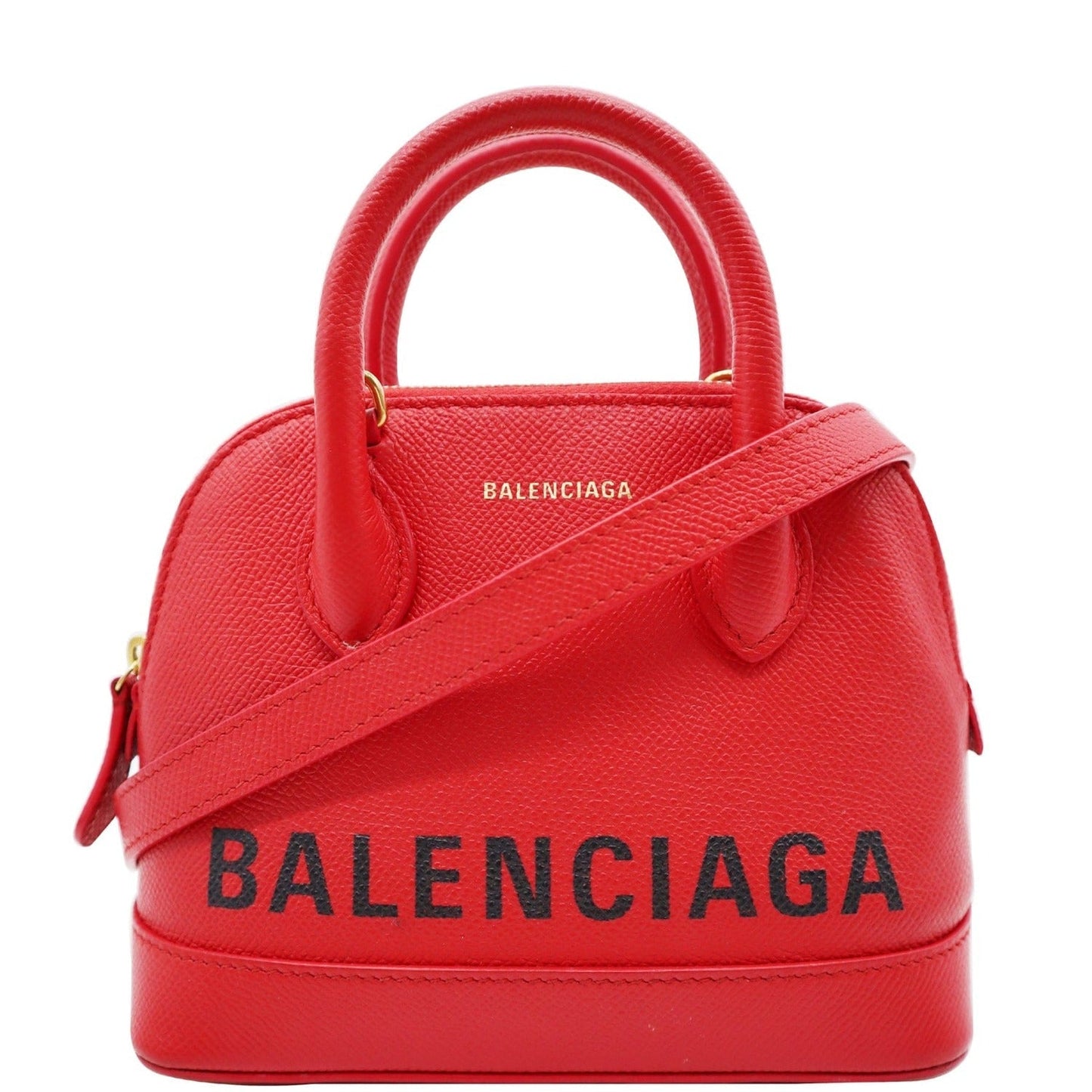BALENCIAGA Ville Dome Leather Top Handle Crossbody Bag Red