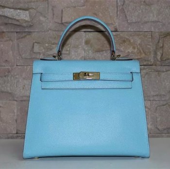 Luxury Hermes Kelly 28cm Epsom Leather Handbag Light Blue Gold