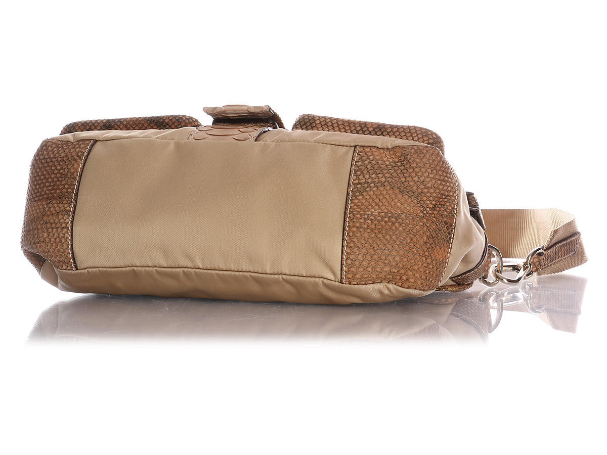 Prada Small Nylon and Snake Shoulder Bag