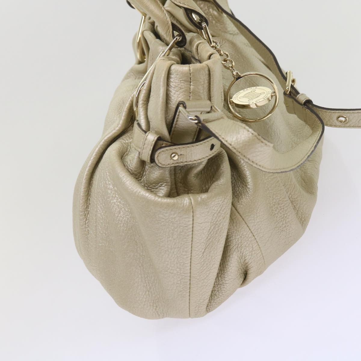 Luxury CELINE Hand Bag Leather 2way Gold Tone 11844