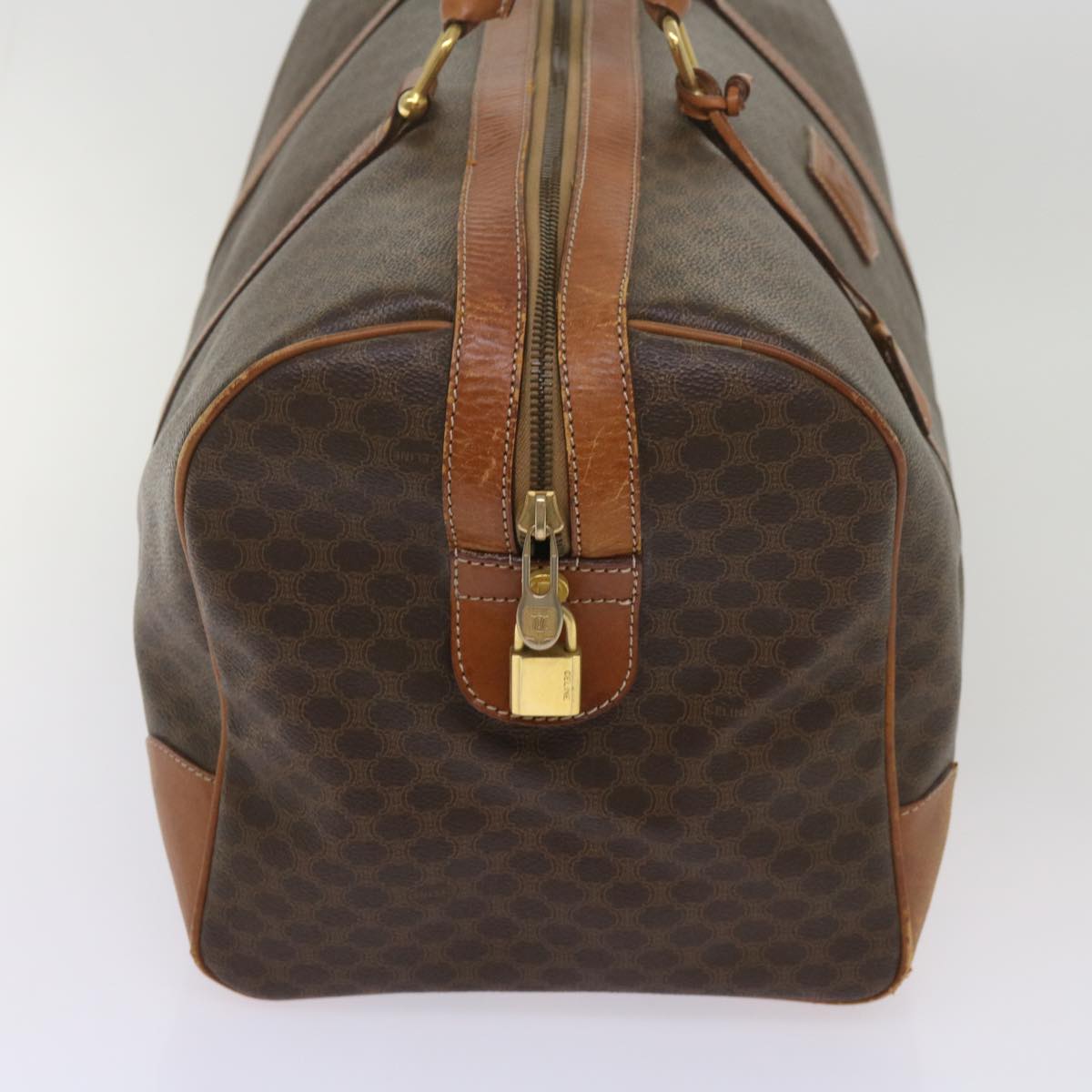 Luxury CELINE Macadam Canvas Boston Bag PVC Brown 12754