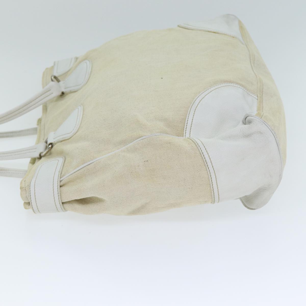 PRADA Tote Bag Canvas Leather Beige Auth