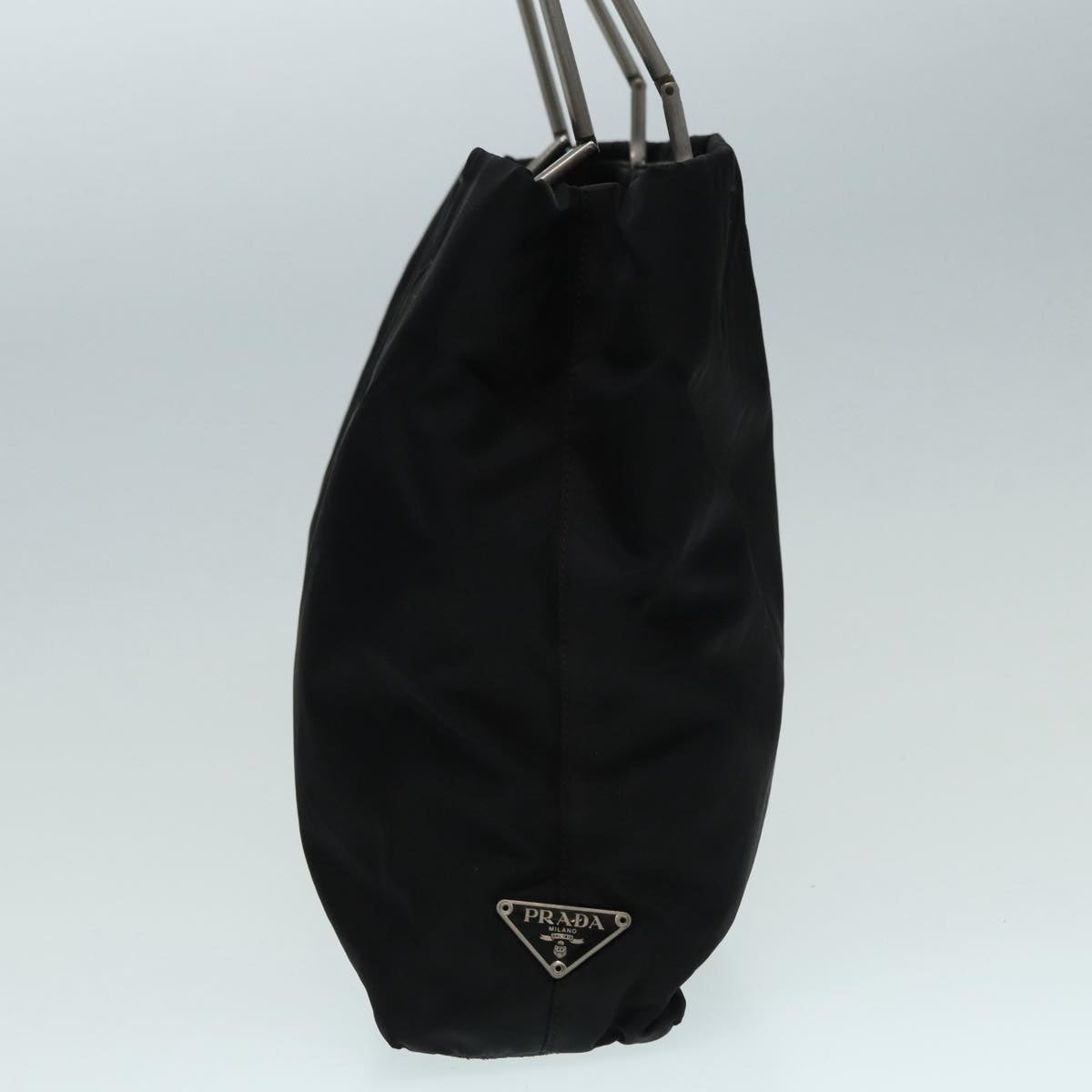 PRADA Hand Bag Nylon Black Silver Auth