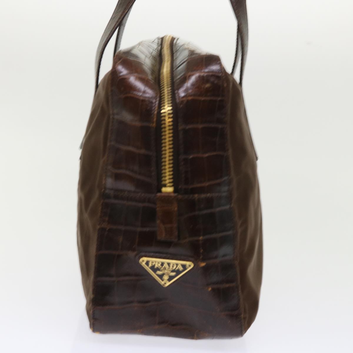 Prada Hand Bag Leather Nylon Brown
