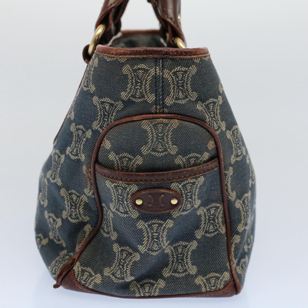 Luxury CELINE Paris Macadam Canvas Hand Bag Blue 8431