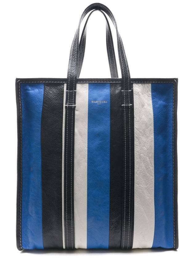 Luxury Balenciaga Trending 2026 Bazar Striped Medium Tote Bag Blue
