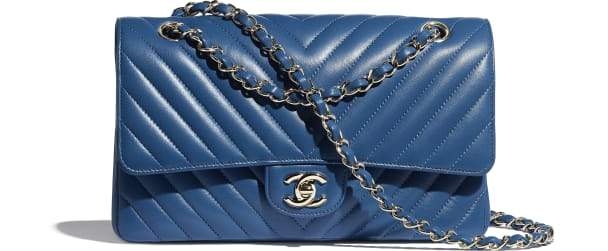 Chanel Classic Clutch With Chain CWC Caviar Blue SiLouis Vuittoner-Toned