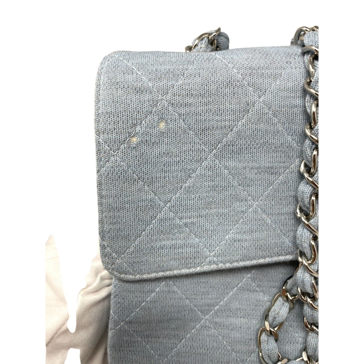 CHANEL Chanel Timeless Blue Jersey Shoulder Bag - Blue