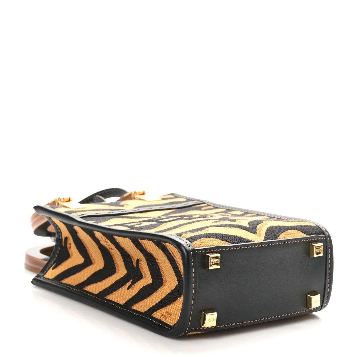 Fendi Canvas Vitello King Chinese New Year Tiger Embroidered Sunshine Shopper Tote Black Dark Yellow