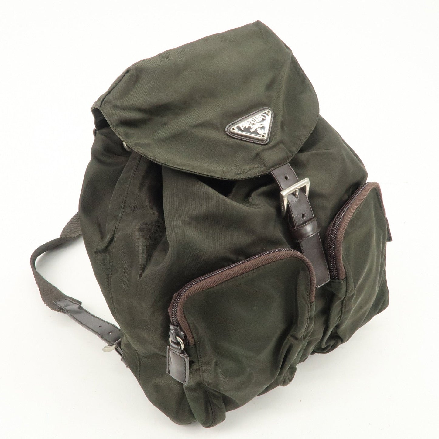 PRADA Triangle Logo Leather Nylon BackPack B5885F
