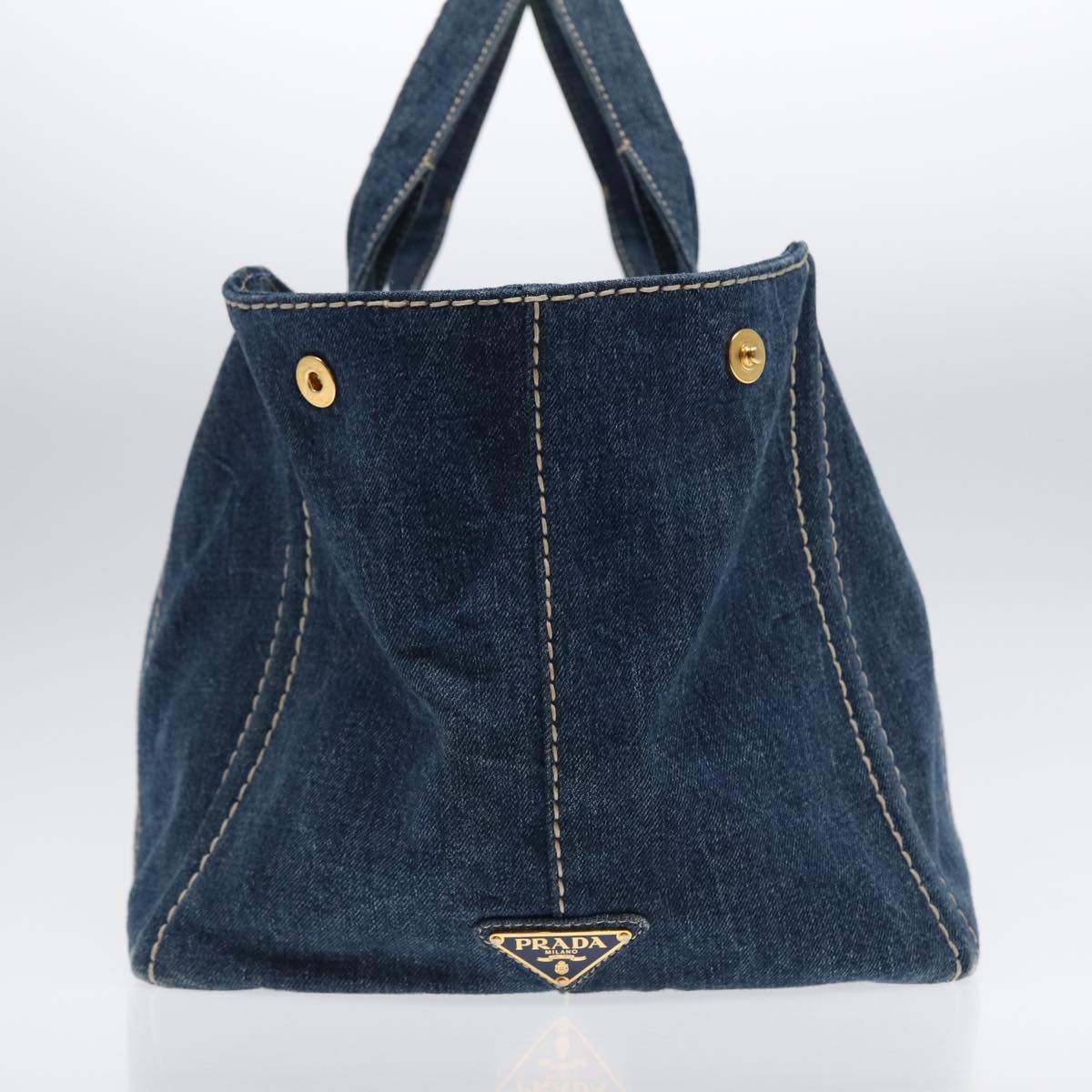 PRADA Canapa GM Hand Bag Blue Gold Auth
