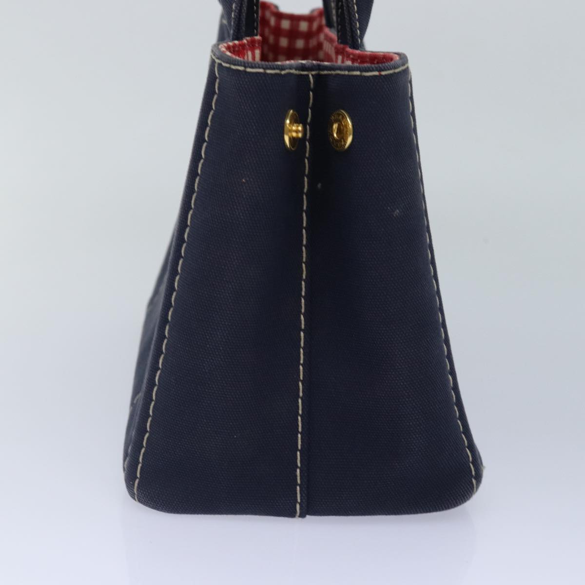 PRADA Canapa PM Hand Bag Canvas Navy Gold Auth