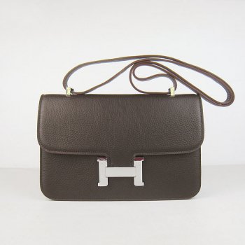 Luxury Hermes Constance 28cm Togo Leather Bag Dark Coffee Silver