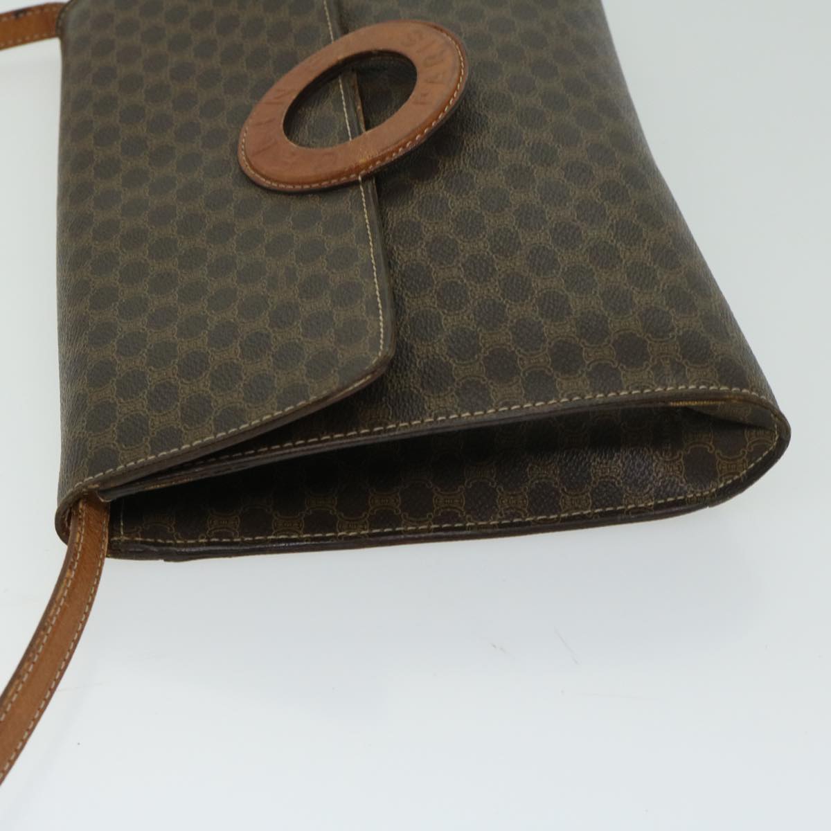 Luxury CELINE Macadam Canvas Circle Shoulder Bag PVC Leather Brown fm3202