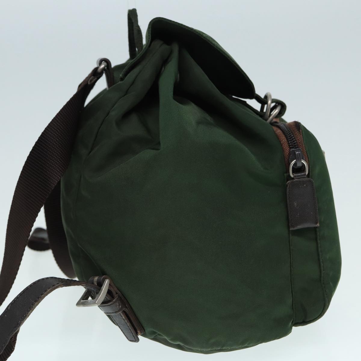 PRADA Backpack Nylon Khaki Brown Silver Auth