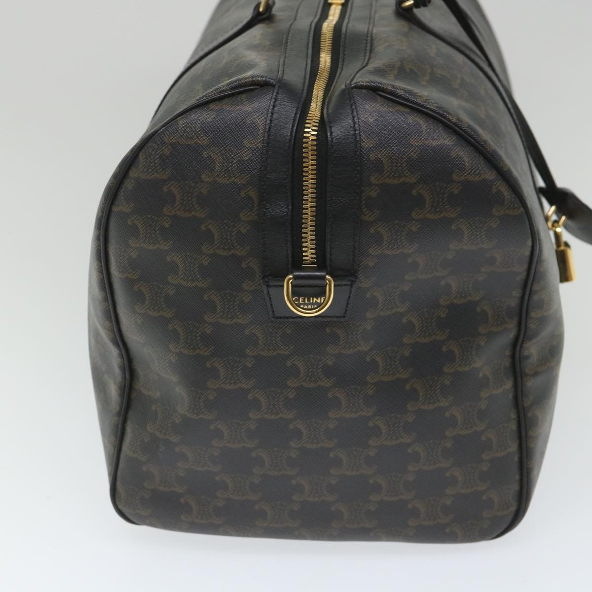 Luxury CELINE Triomphe Canvas Boston Bag PVC Leather 2way Black Auth hk880