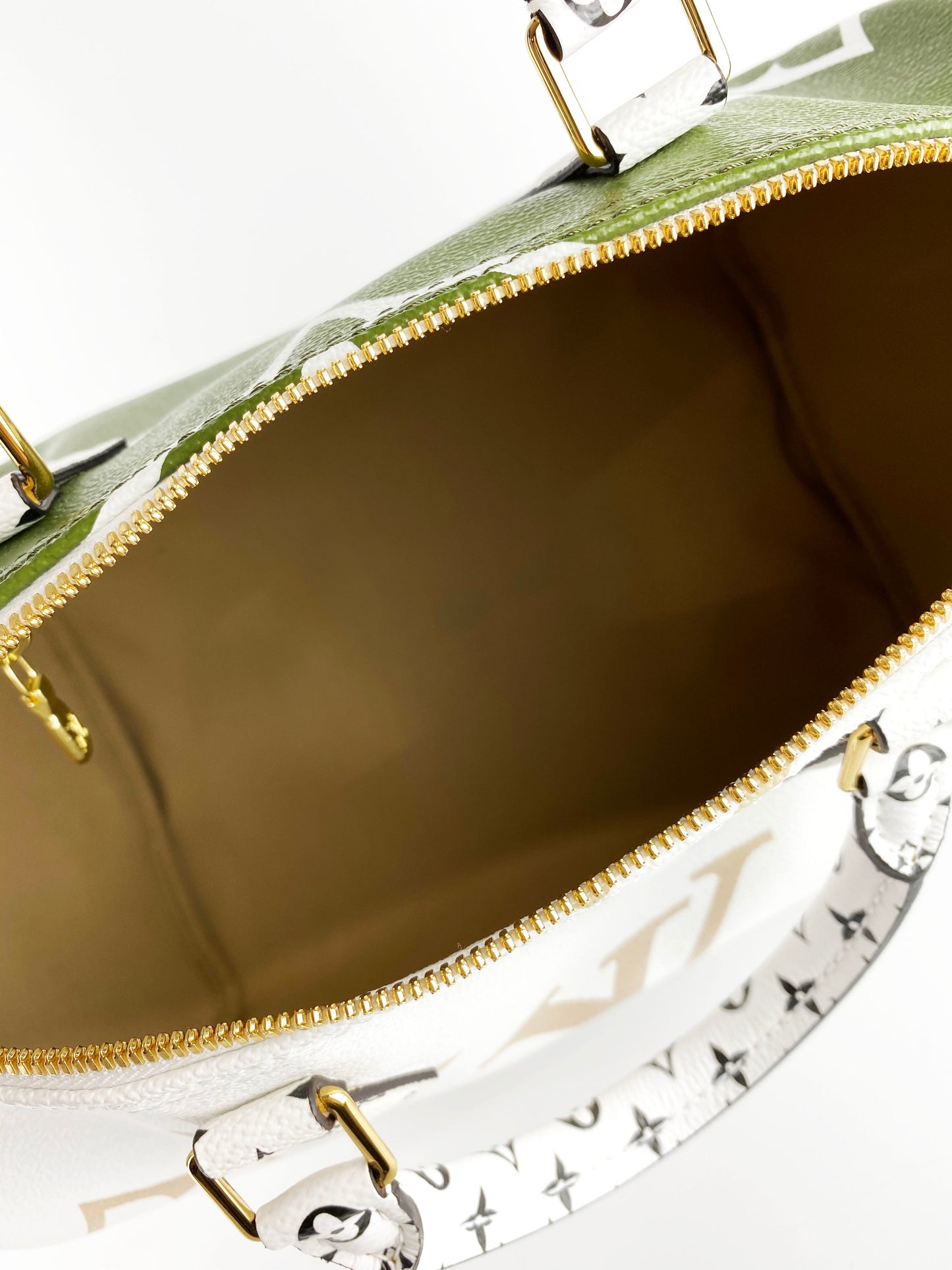 Louis Vuitton White & Khaki Speedy 30 Bag