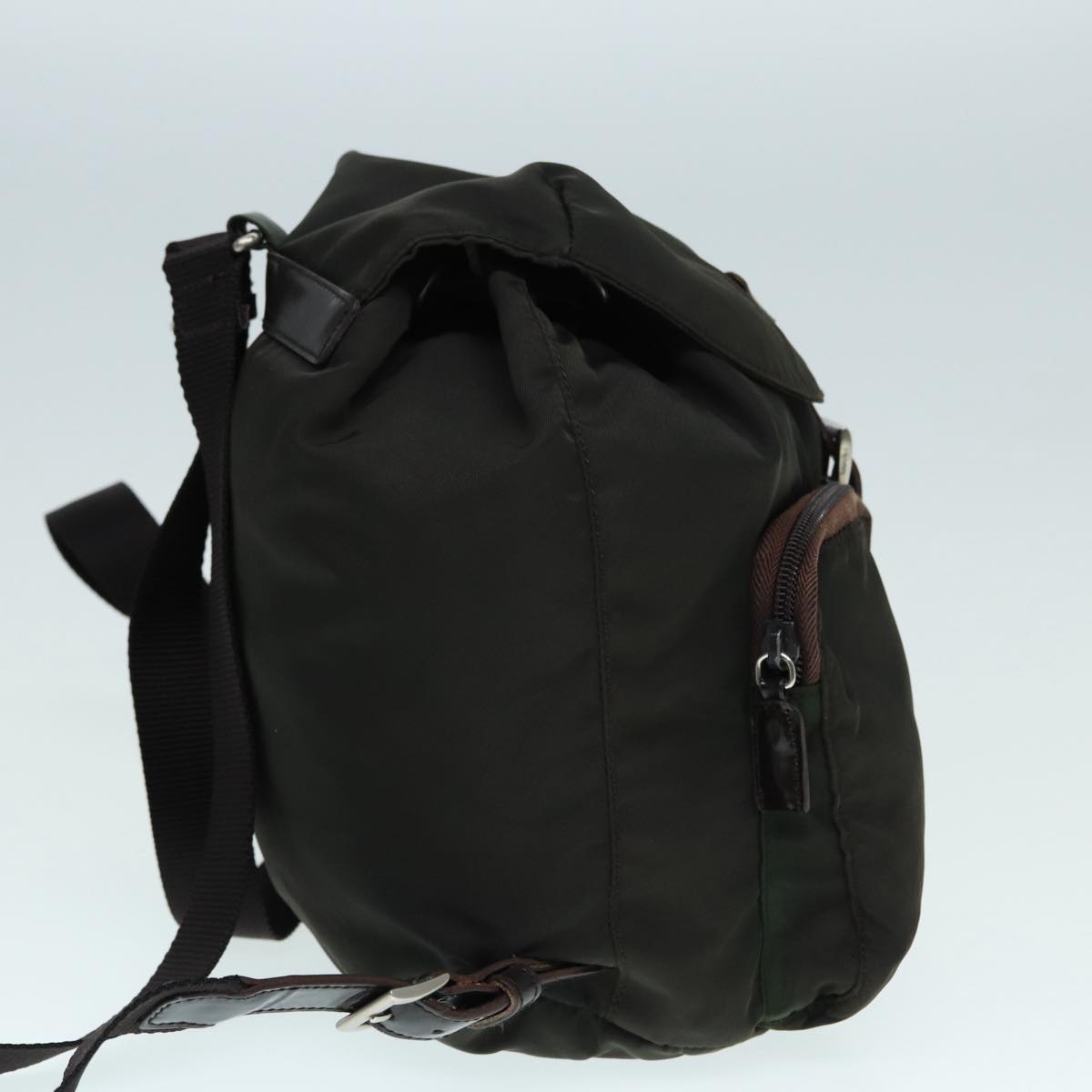 PRADA Backpack Nylon Khaki Silver Auth