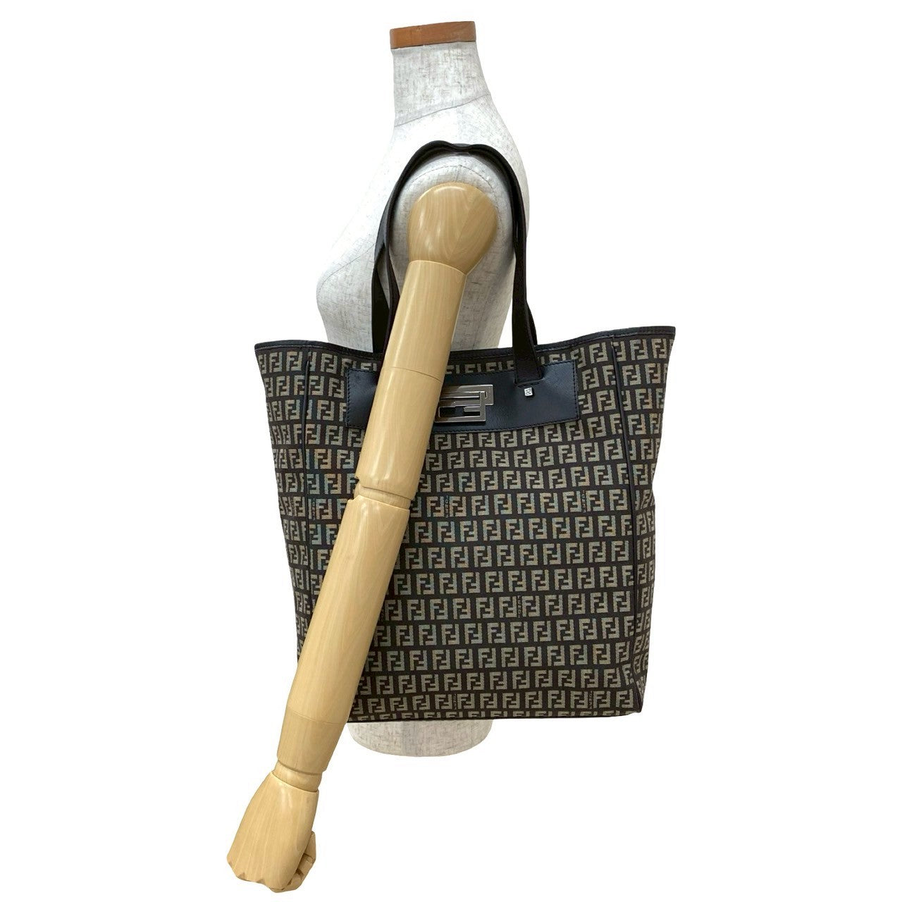 Fendi Zucchino Canvas Leather Shoulder Bag
