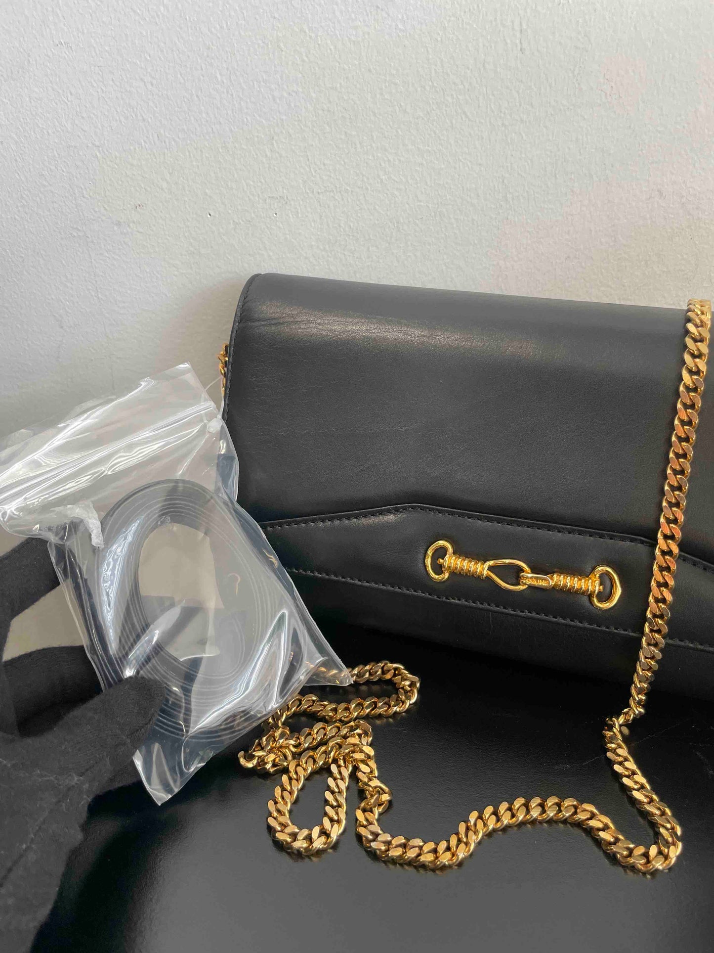 Luxury CELINE ChainBag Black Leather Shoulder Bag