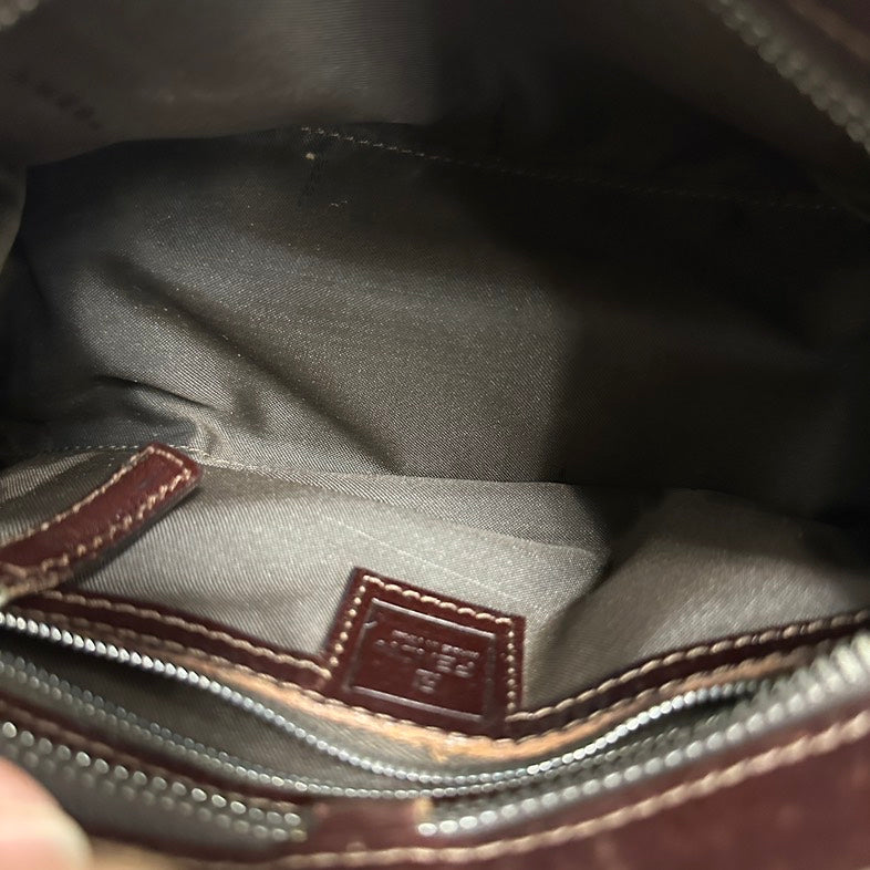 Fendi FF Logo Canvas Brown Shoulder Bag