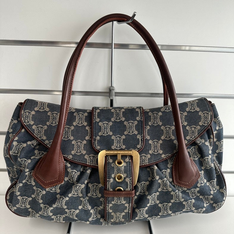 Luxury CELINE Macadam Canvas and Leather Hobo Bag in Blue - Collection
