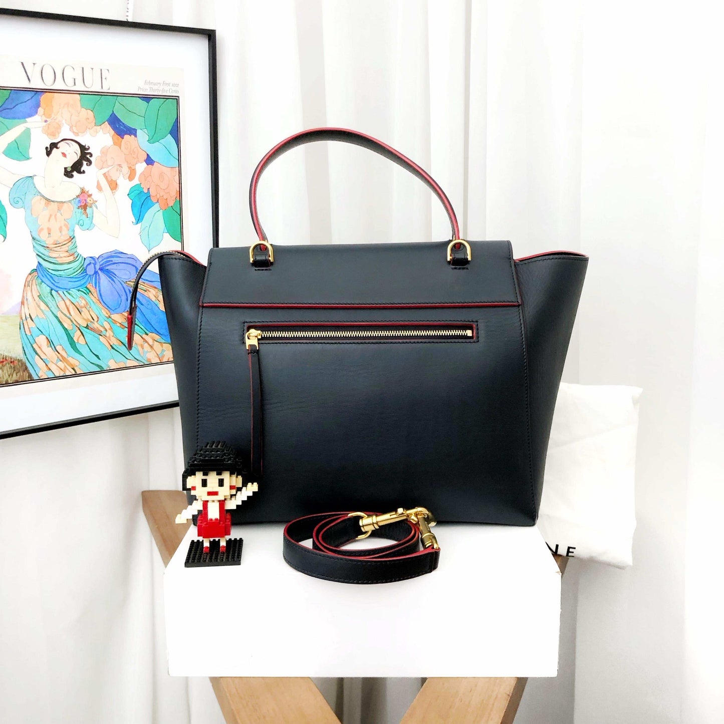 Luxury CELINE Belt Micro Tote Bag Dark Blue Leather Tote