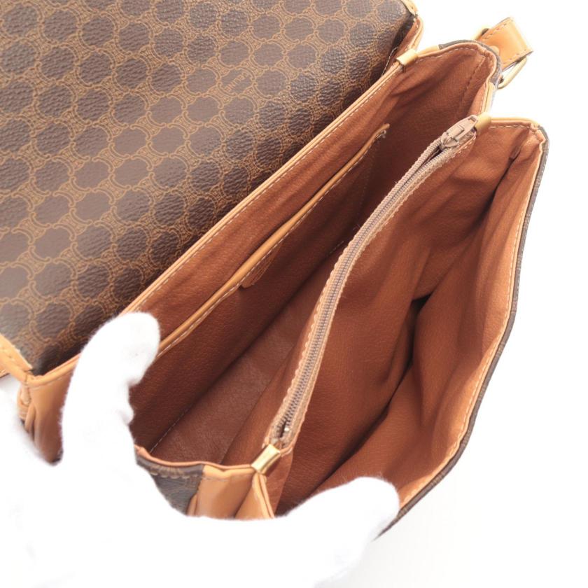Luxury CELINE Macadam Shoulder Bag, Dark Brown/Light Brown PVC Leather