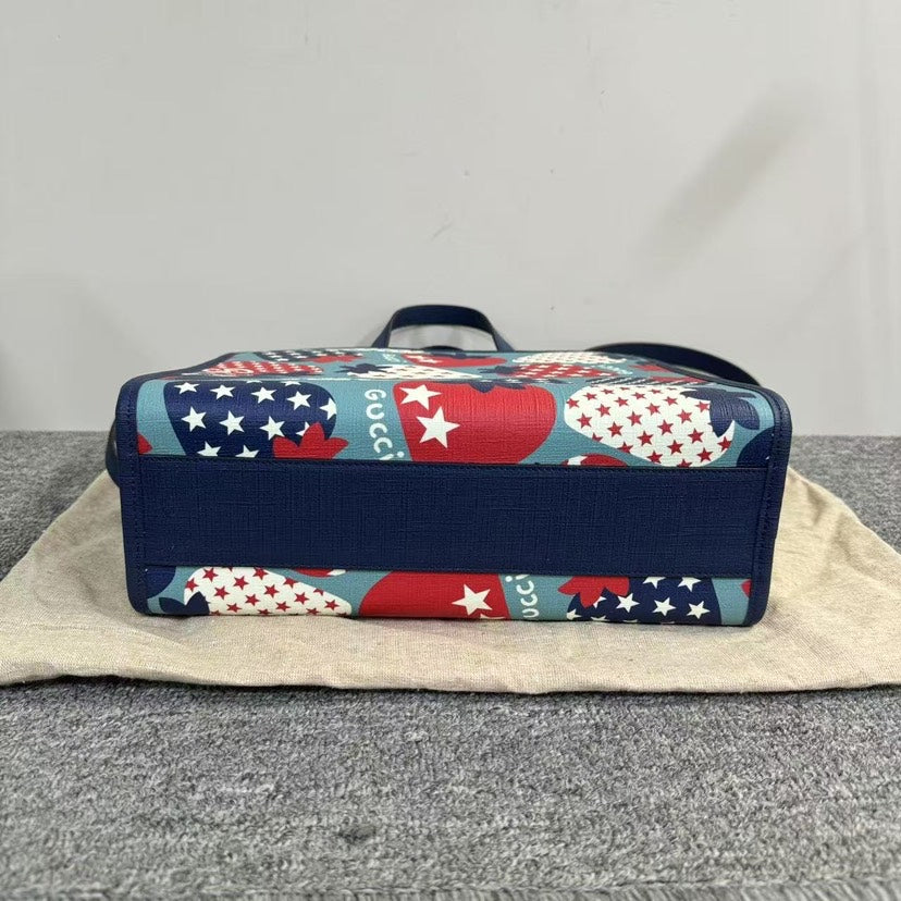 Gucci MY2-14 Tote Bag - Blue Canvas, Strawberry Pattern