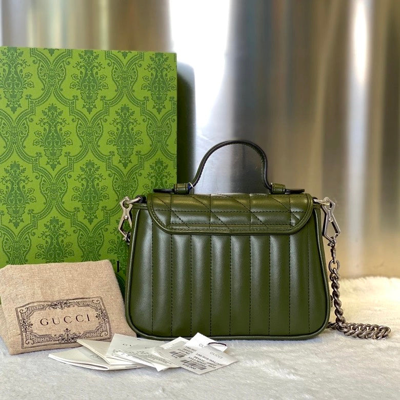 Gucci Marmont Handbag 5413 in Quilted Olive Leather Shoulder Bag