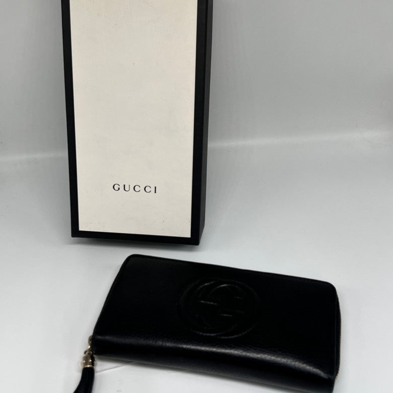 Gucci Leather Long Wallet 487 Black