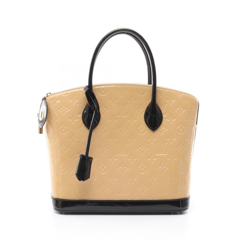 LOUIS VUITTON Lockit PM Monogram Vernis Dune Handbag Beige Black Leather