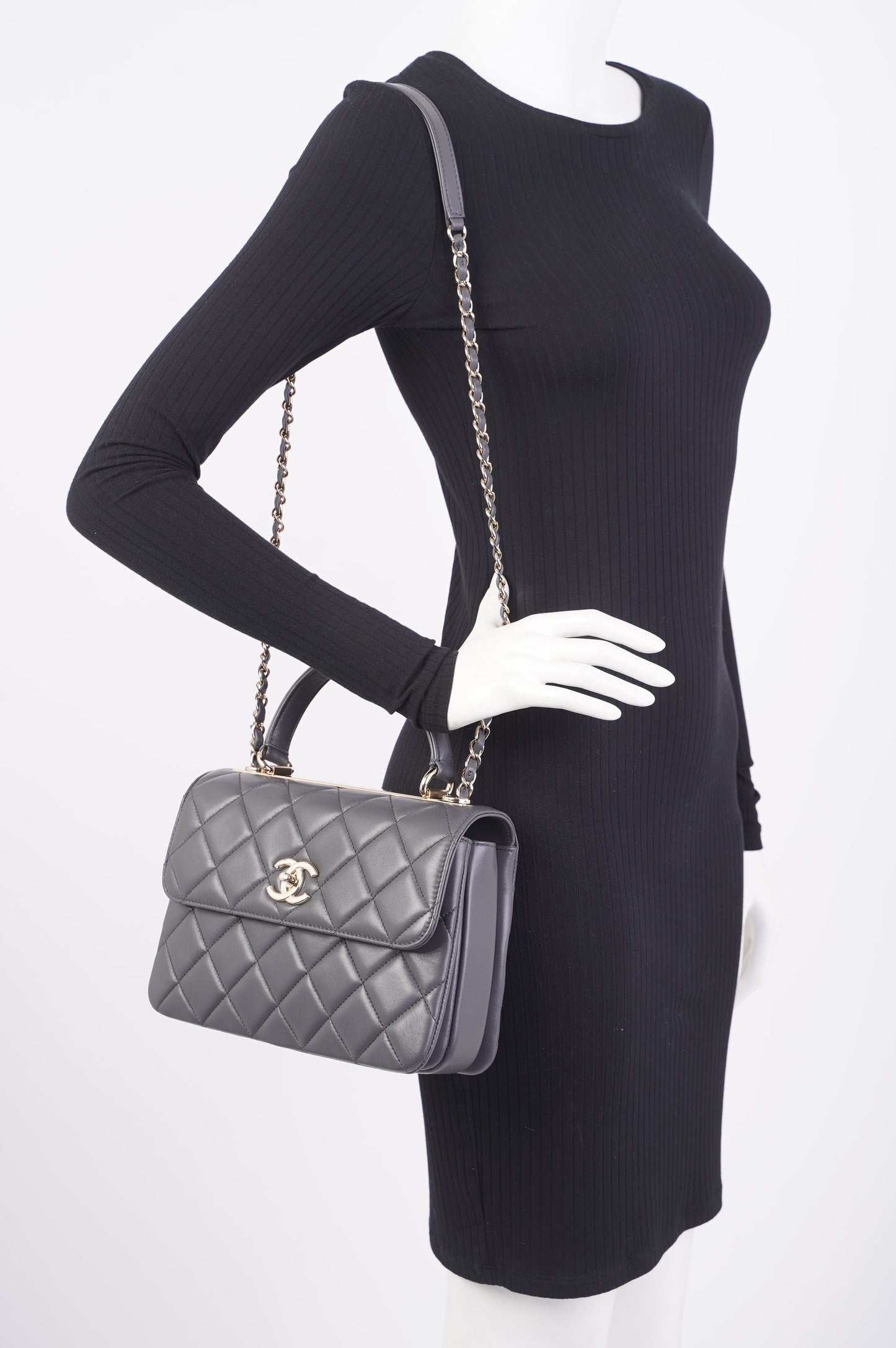 Chanel CC Trendy Bag Grey Lambskin Leather Small