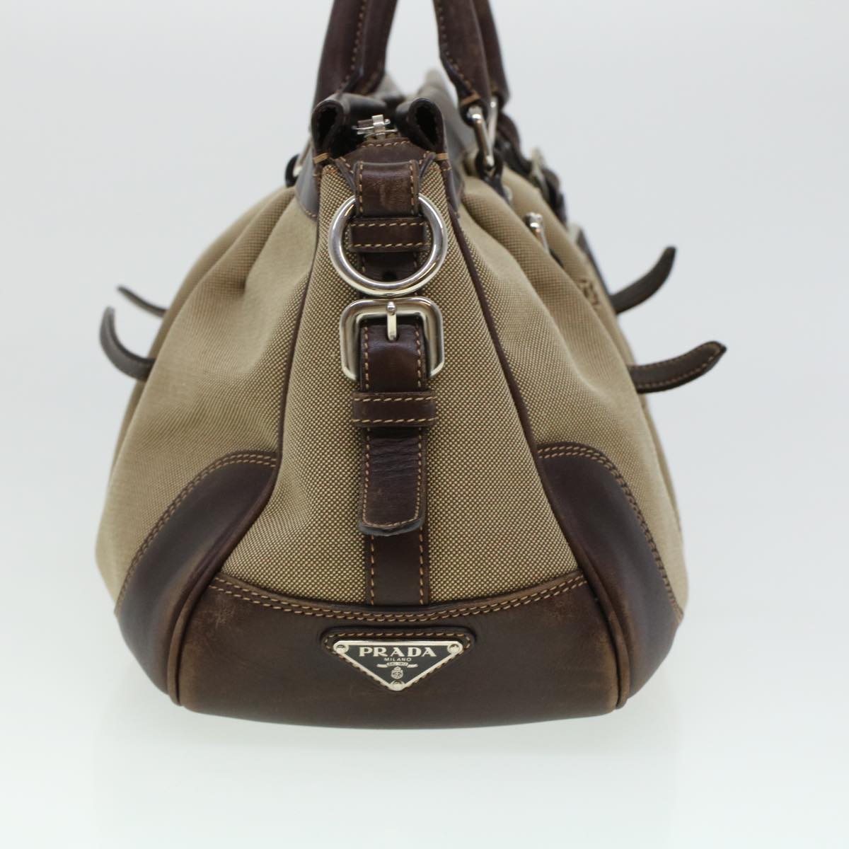 PRADA Hand Bag Canvas Beige Auth