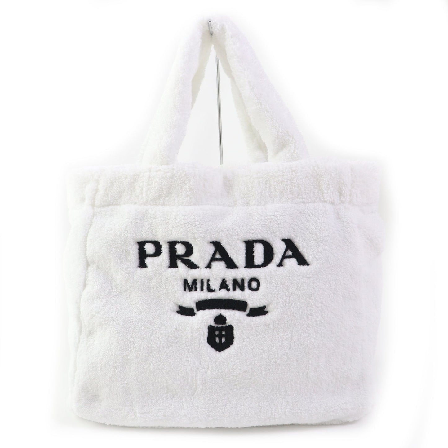 PRADA Tote Bag 1BG130 Terry (pile fabric) White Black , BIANCO NERO SPUGNA Women