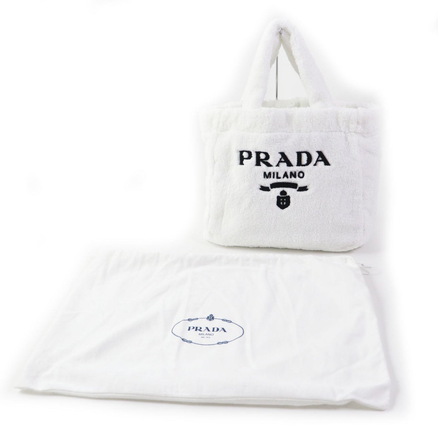 Prada Terry Tote Bag White Black 1BG130