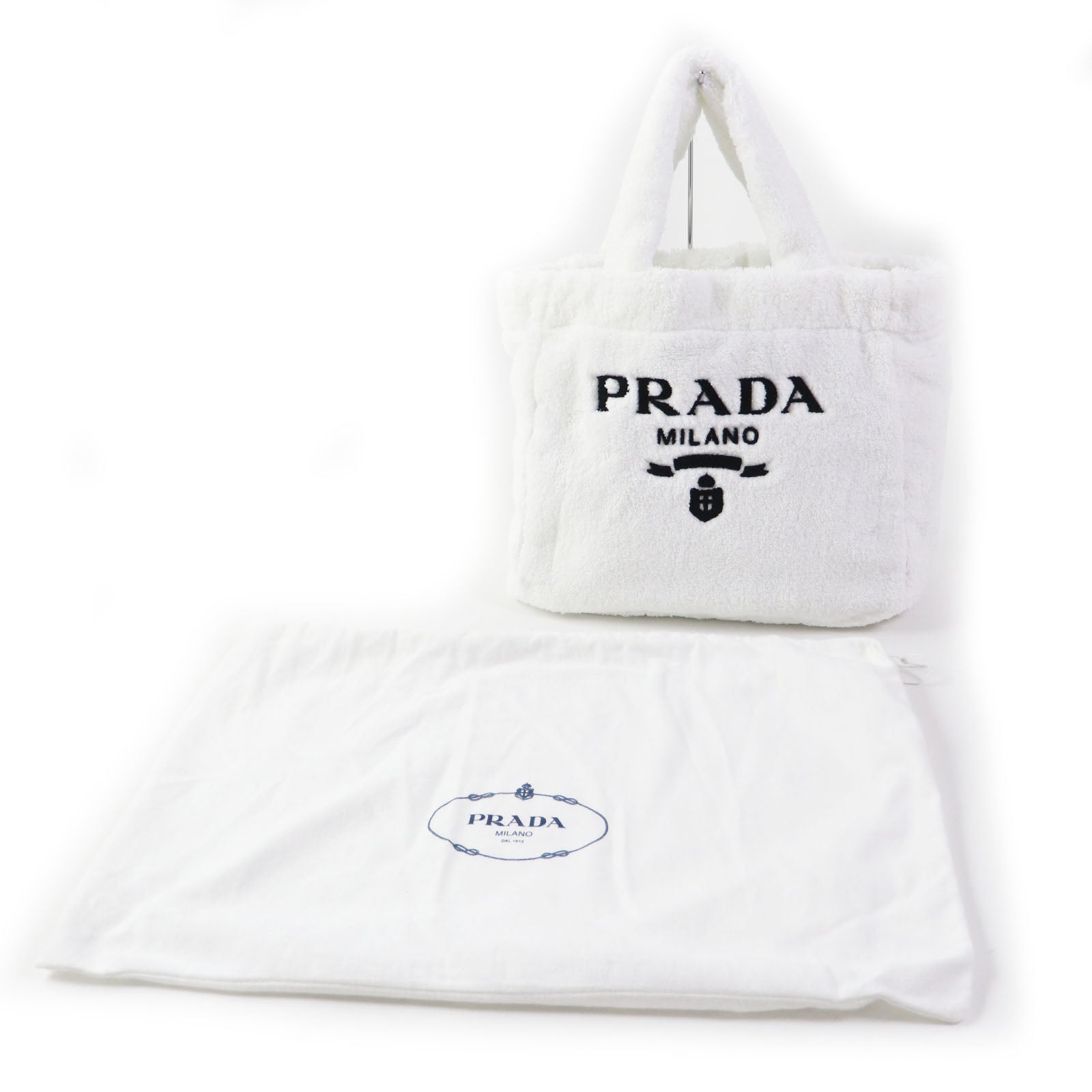 PRADA Tote Bag 1BG130 Terry (pile fabric) White Black , BIANCO NERO SPUGNA Women