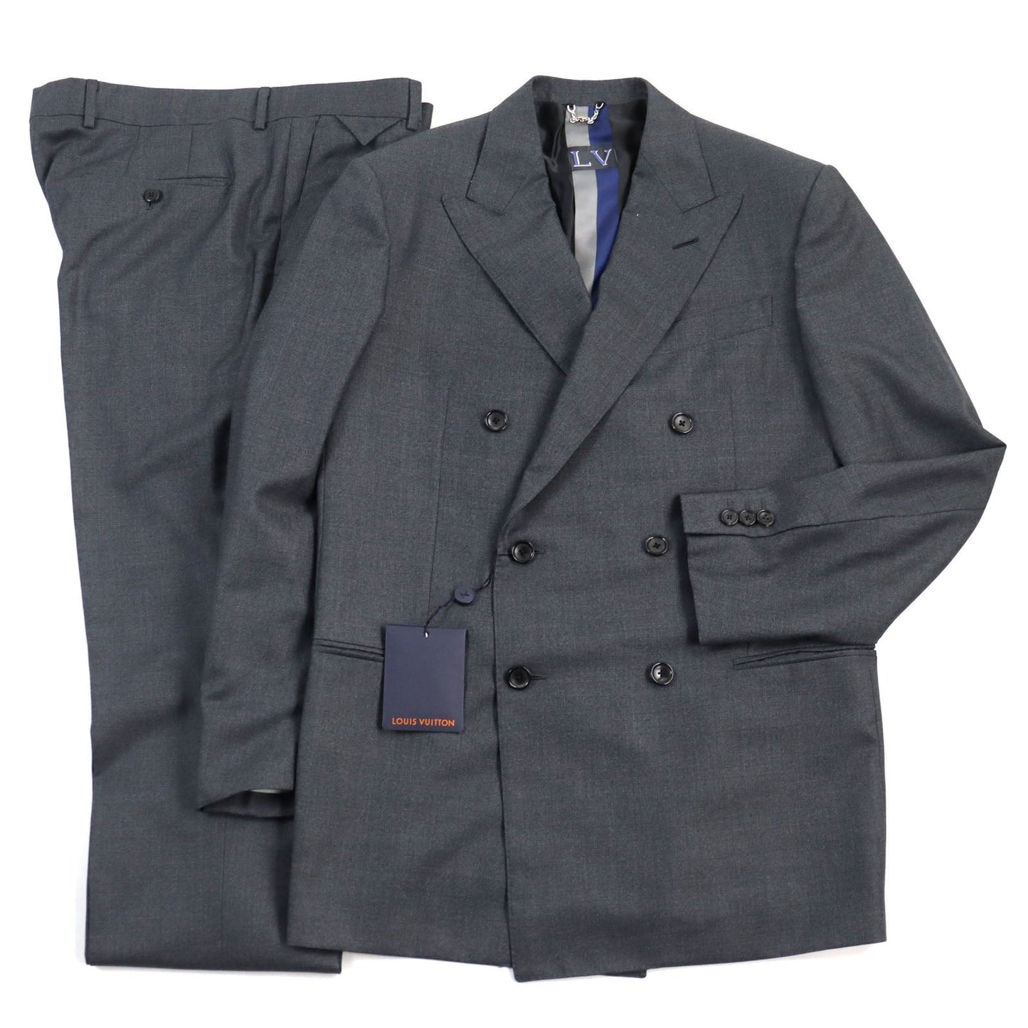 LOUIS VUITTON suit Outer: 78% wool, Outer: 22% silk, Lining: 58% cupra, Lining: 24% rayon, Lining: 18% polyester gray mens 50