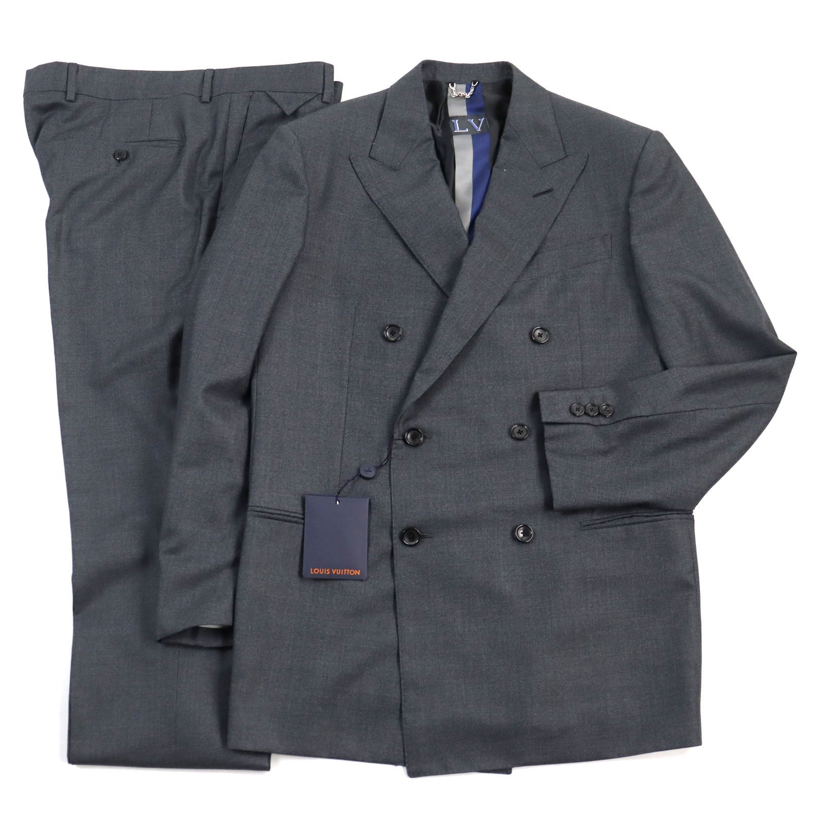 LOUIS VUITTON suit Outer: 78% wool, Outer: 22% silk, Lining: 58% cupra, Lining: 24% rayon, Lining: 18% polyester gray mens 50
