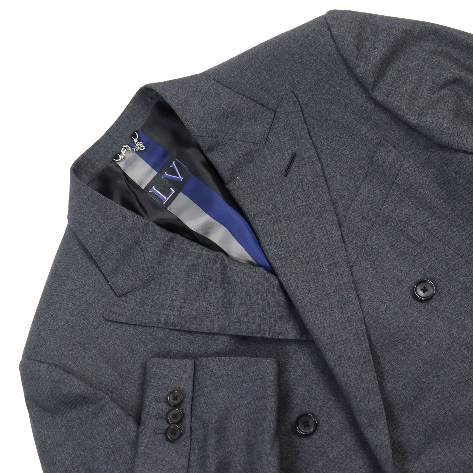 LOUIS VUITTON suit Outer: 78% wool, Outer: 22% silk, Lining: 58% cupra, Lining: 24% rayon, Lining: 18% polyester gray mens 50