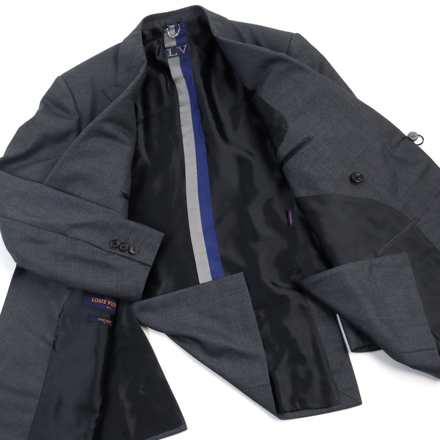 LOUIS VUITTON suit Outer: 78% wool, Outer: 22% silk, Lining: 58% cupra, Lining: 24% rayon, Lining: 18% polyester gray mens 50