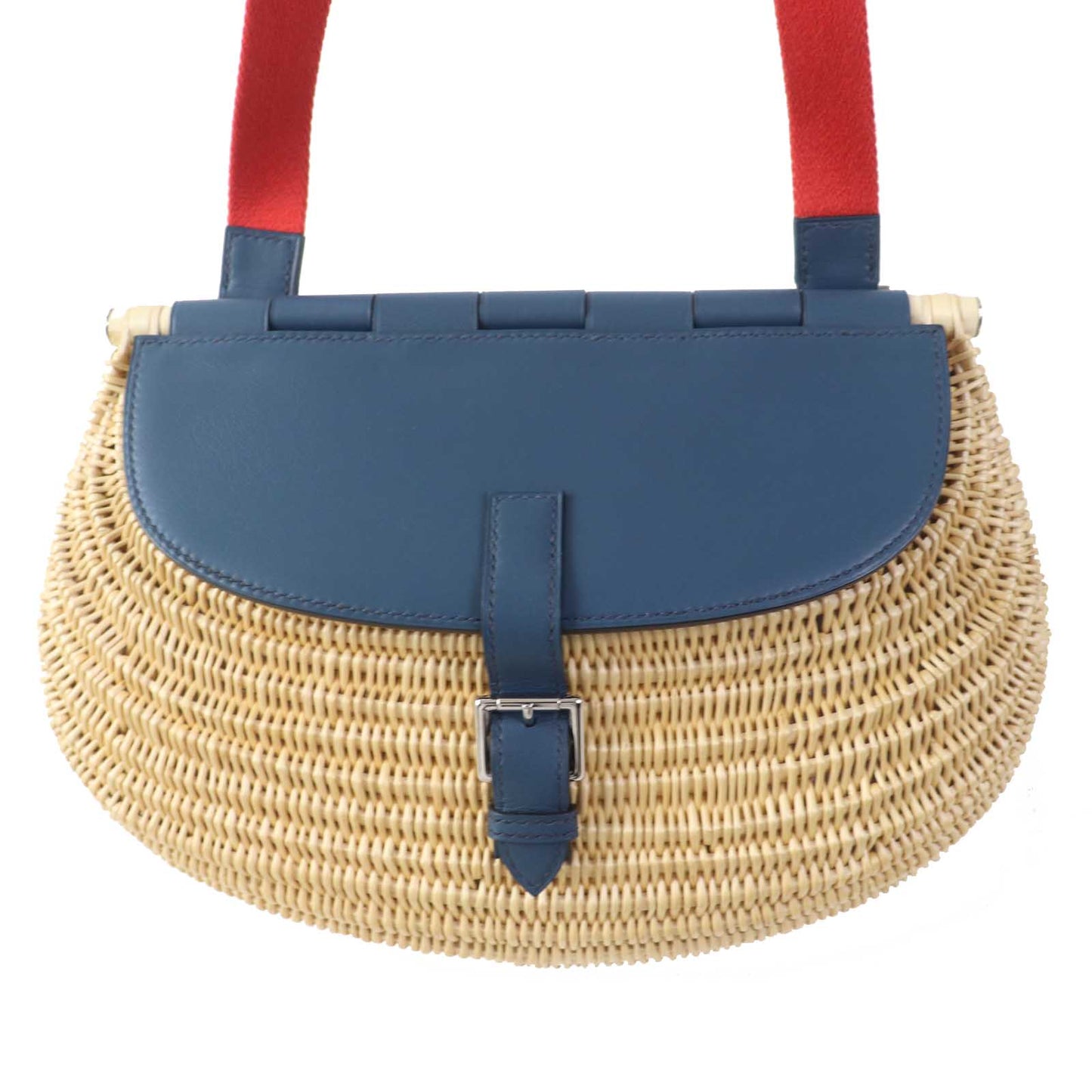 HERMES Shoulder Bag Swift Ocea Blue type Natural fishing basket Women