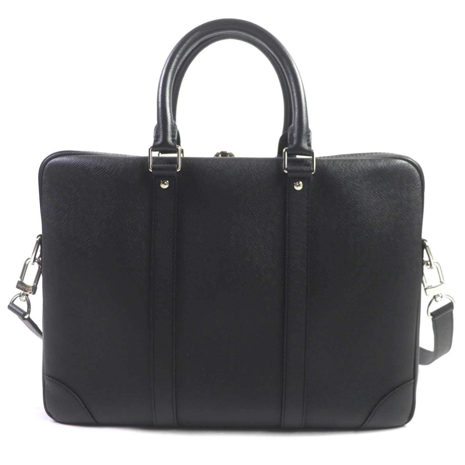 LOUIS VUITTON Briefcase Taiga Leather black Taiga Porte Documan Voyagej mens