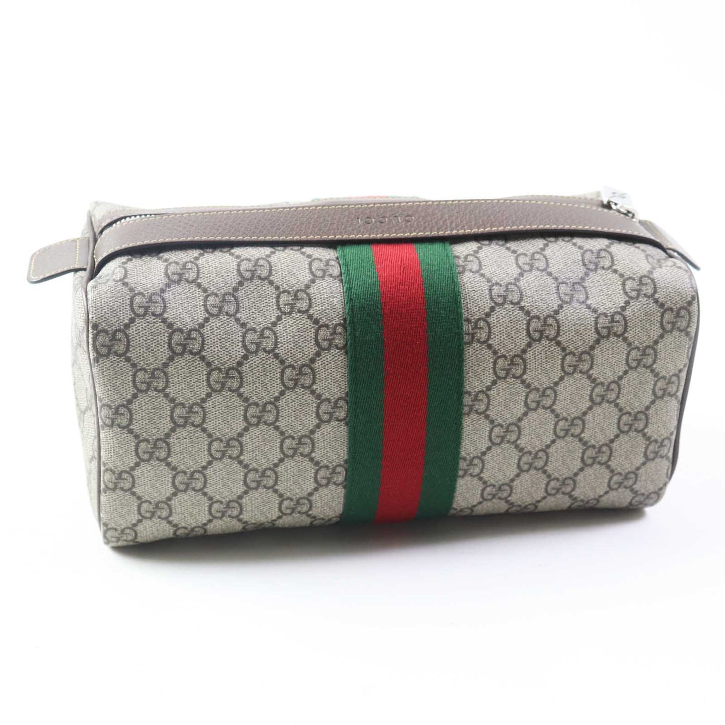 GUCCI Pouch 759689 Leather x GG Supreme canvas Beige/Ebony Cosmetic case with Web stripes Women