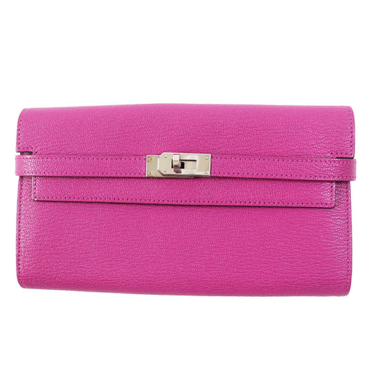 HERMES Long Wallet Purse Shave Rose purple Kelly wallet Women