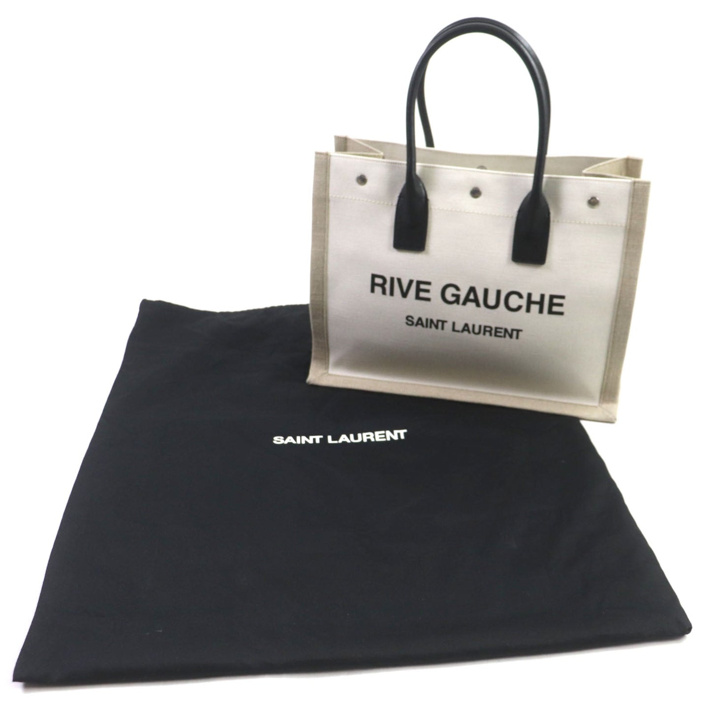 Saint Laurent Rive Gauche Canvas Leather Tote Bag