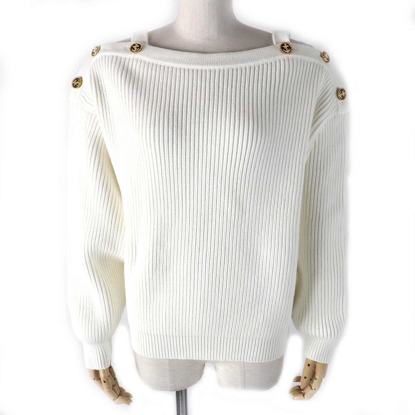 LOUIS VUITTON knit Main: 54% cotton, 43% polyester, 2% polyamide, 1% polyurethane white Nautical Shoulder Detail Knit Women M