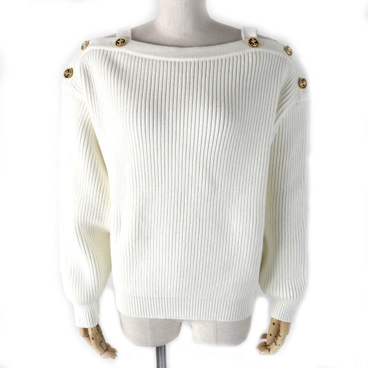 LOUIS VUITTON knit Main: 54% cotton, 43% polyester, 2% polyamide, 1% polyurethane white Nautical Shoulder Detail Knit Women M